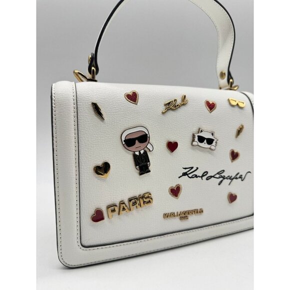 KARL LAGERFELD Simone leather flap top handle small satchel (no long strap)WHITE - Picture 2 of 12
